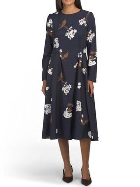 NANCY YANG Long Sleeve Floral Midi Dress